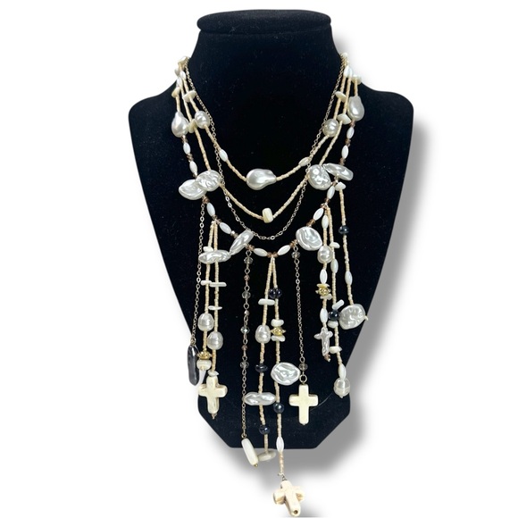 Free People Bohemian Ariana Ost Mother of Pearl Something Beautiful Necklace NWT - Picture 5 of 9